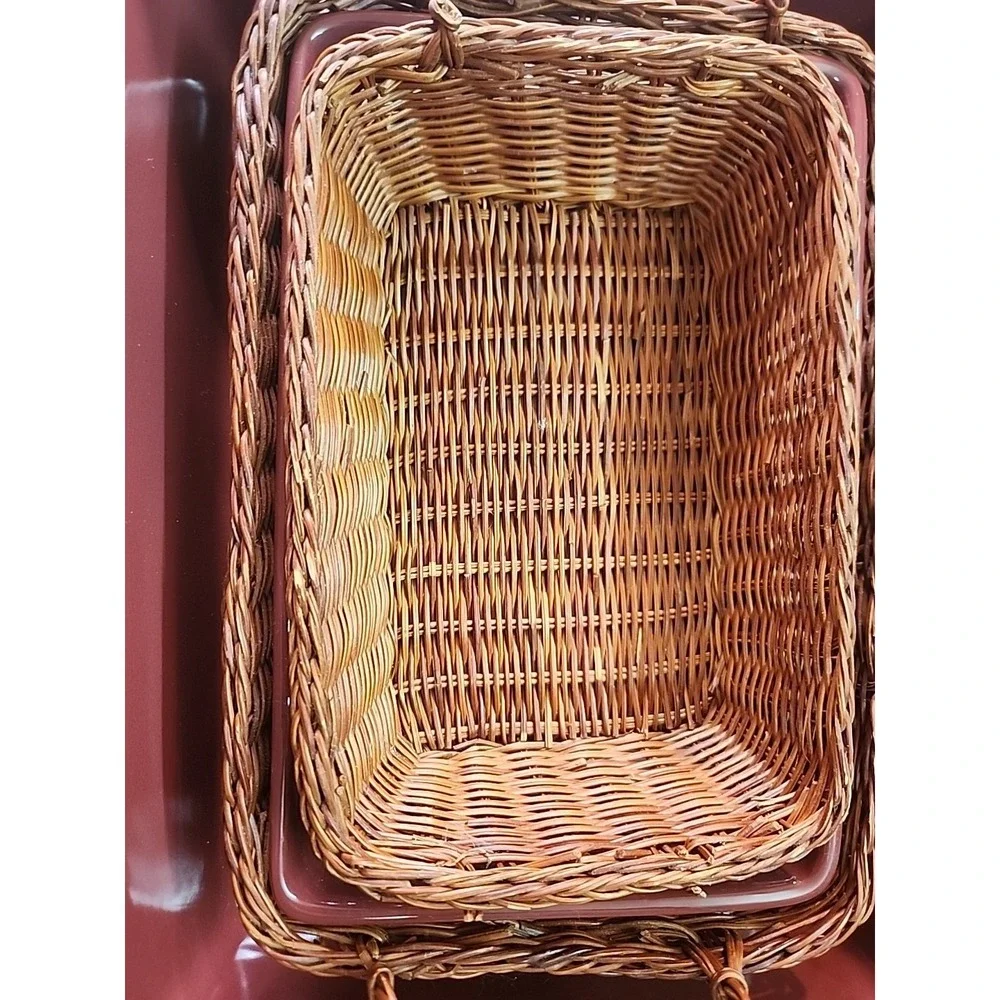 New Temptations RED Stone Casserole Bakeware Dish Set w/Handled Baskets